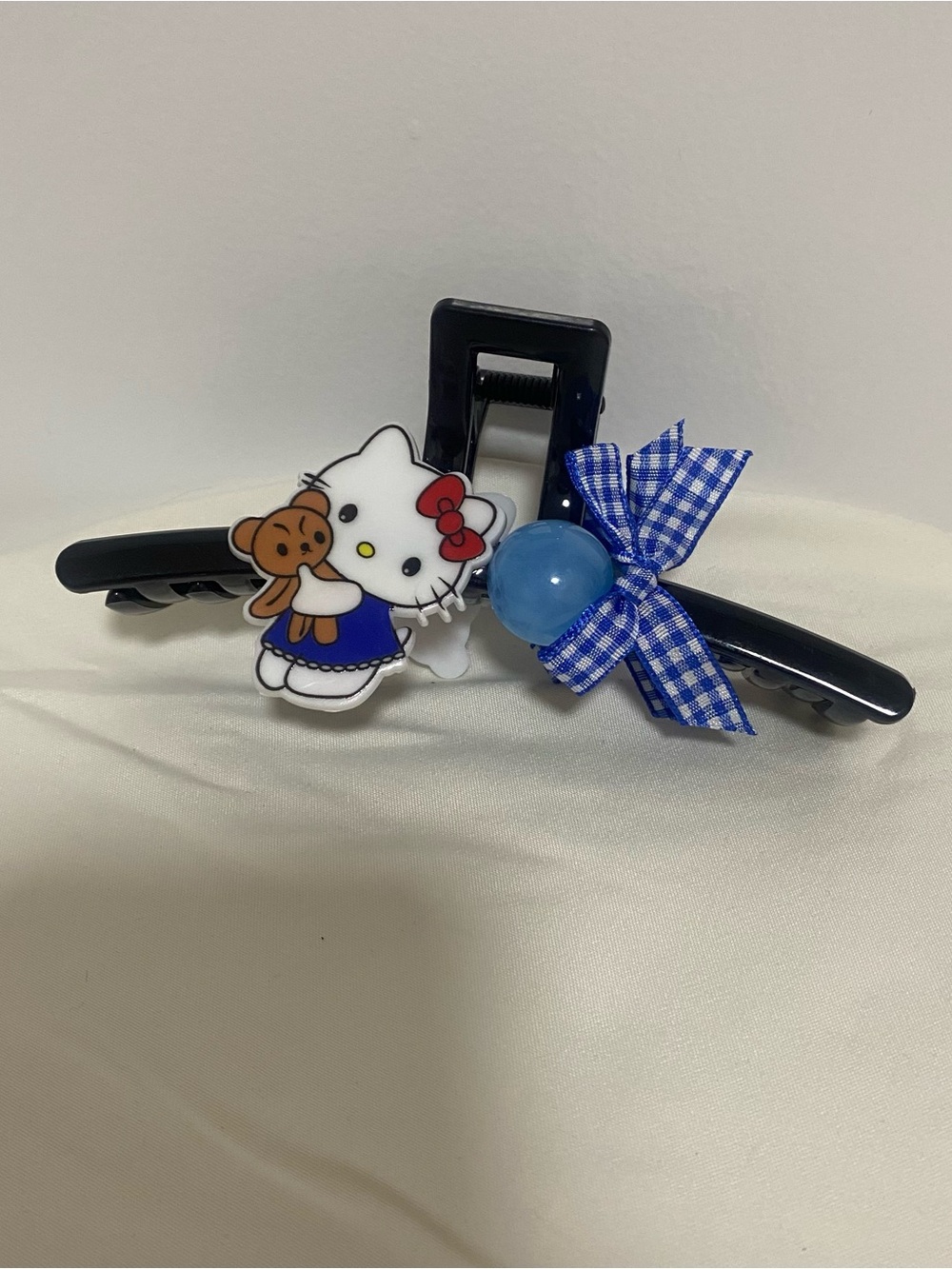 Hello Kitty Blue Bow and Teddy Hair Clip - Black Jaw Clip